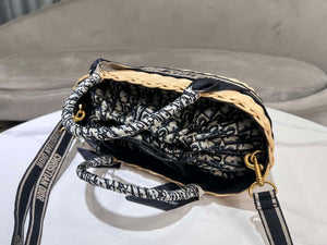 Dior M1328 Hat Basket Bag Natural Wicker and Blue Dior Oblique Jacquard M159 - Default Title - View 6