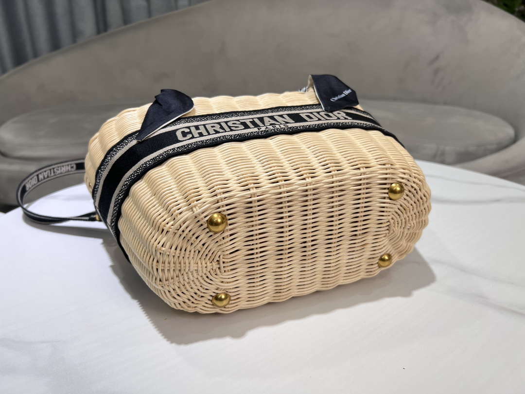 Dior M1328 Hat Basket Bag Natural Wicker and Blue Dior Oblique Jacquard M159
