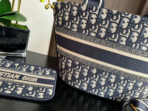 Dior M1328 Hat Basket Bag Navy Blue and Gold-tone Blue Dior Oblique Jacquard - Default Title - View 6
