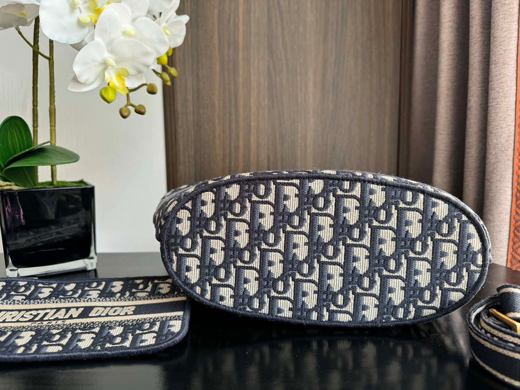 Dior M1328 Hat Basket Bag Navy Blue and Gold-tone Blue Dior Oblique Jacquard
