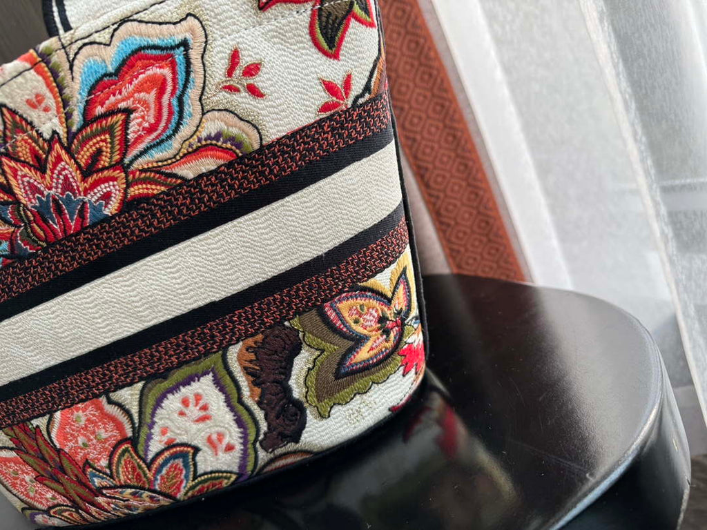 Dior M1328 Hat Basket Bag Red Le Coeur des Papillons Embroider