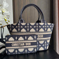 Dior M1328 Hat Basket Bag White and Blue with Gold-Tone Macrocannage Embroidery - Default Title - View 1