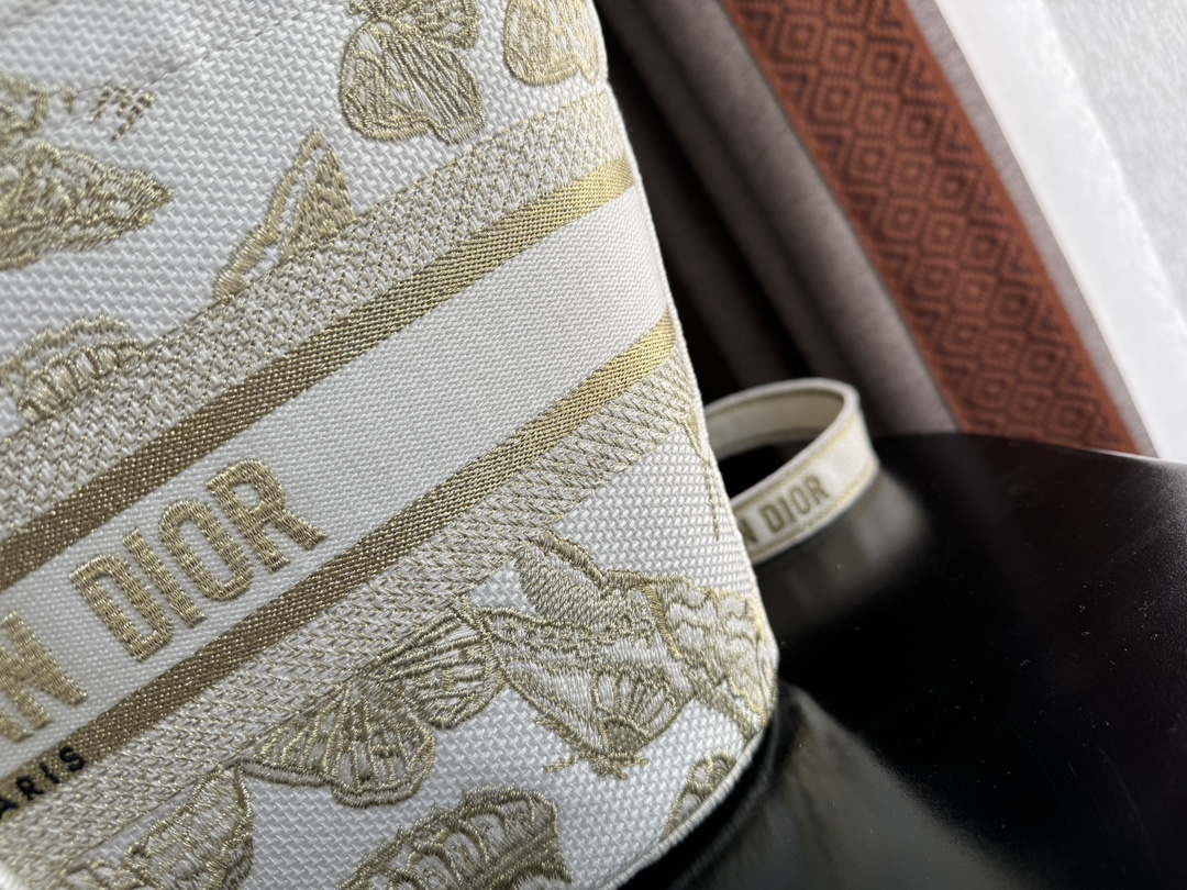 Dior M1328 Hat Basket Bag White and Gold-tone Gradient Butterflies Embroidery - Default Title - View 2