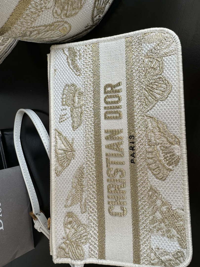 Dior M1328 Hat Basket Bag White and Gold-tone Gradient Butterflies Embroidery