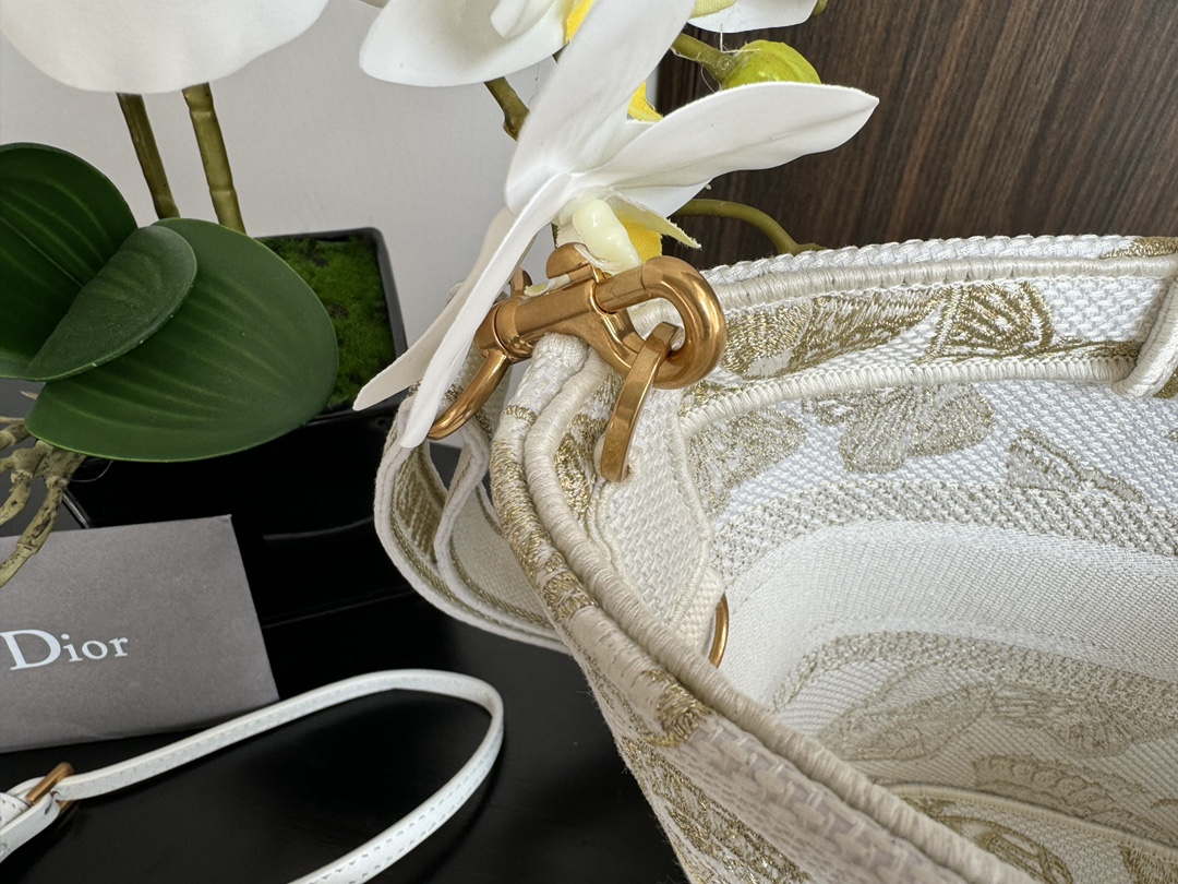 Dior M1328 Hat Basket Bag White and Gold-tone Gradient Butterflies Embroidery