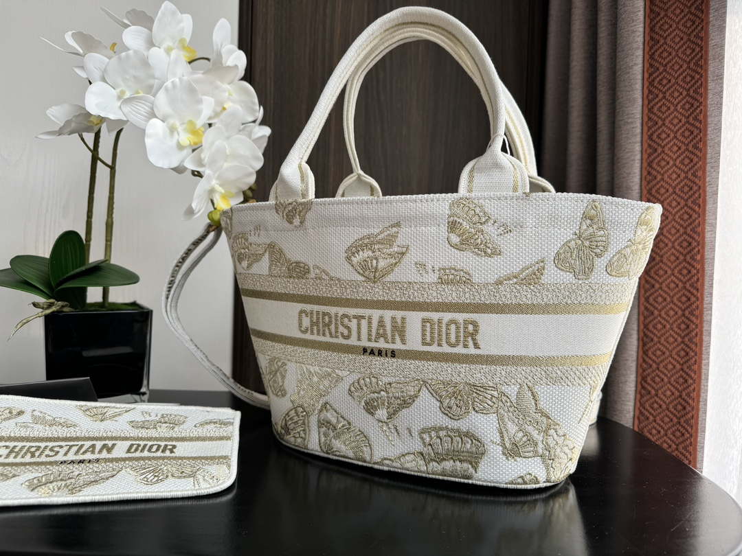 Dior M1328 Hat Basket Bag White and Gold-tone Gradient Butterflies Embroidery - Default Title - View 5
