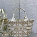 Dior M1328 Hat Basket Bag White and Gold-Tone Macrocannage Embroidery - Default Title - View 1