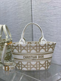 Dior M1328 Hat Basket Bag White and Gold-Tone Macrocannage Embroidery