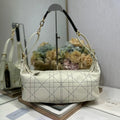 Dior M2417 Medium D-Journey Bag in Two-Tone Calfskin White Flat Macrocannage with Contrasting Black Topstitching