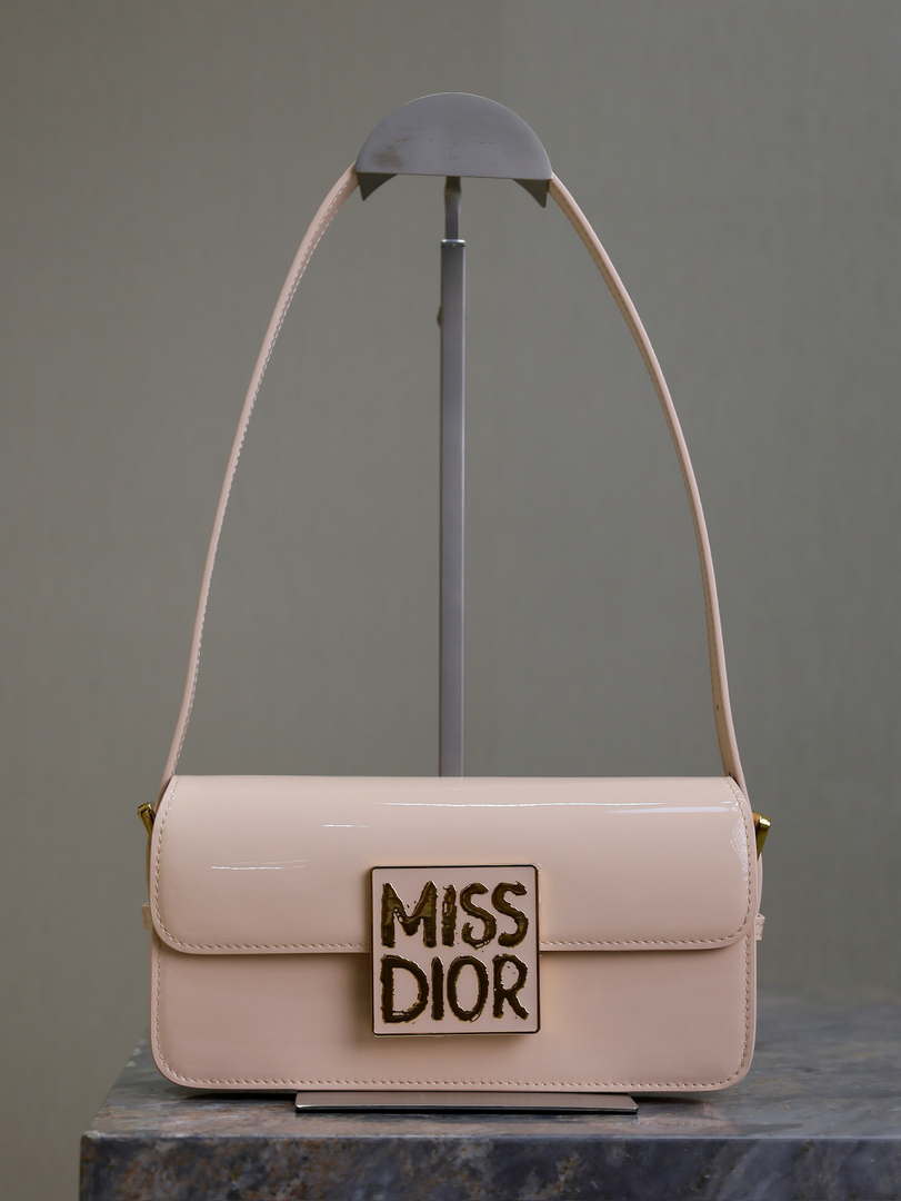 Dior M2610 Miss Dior Flap Bag Beige Patent Calfskin