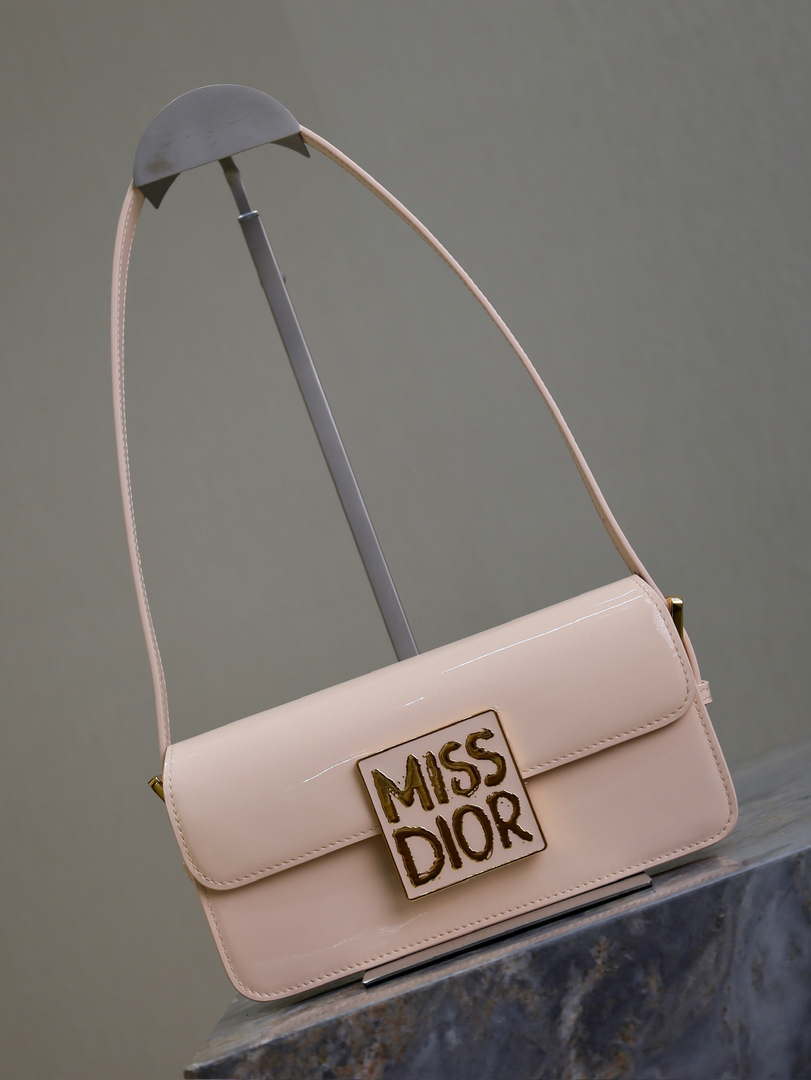 Dior M2610 Miss Dior Flap Bag Beige Patent Calfskin