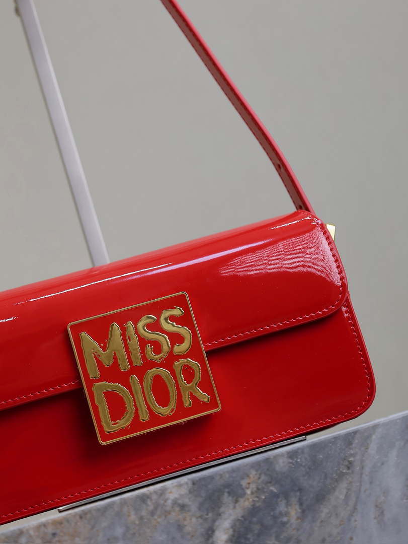 Dior M2610 Miss Dior Flap Bag Red Patent Calfskin