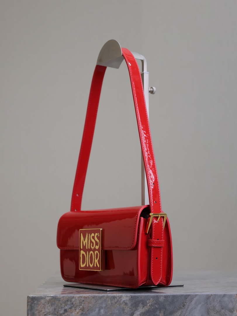 Dior M2610 Miss Dior Flap Bag Red Patent Calfskin