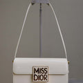 Dior M2610 Miss Dior Flap Bag White Patent Calfskin - Default Title - View 1