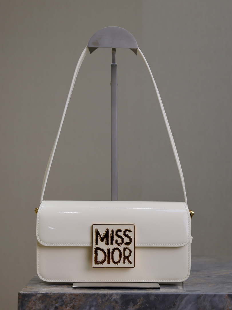 Dior M2610 Miss Dior Flap Bag White Patent Calfskin