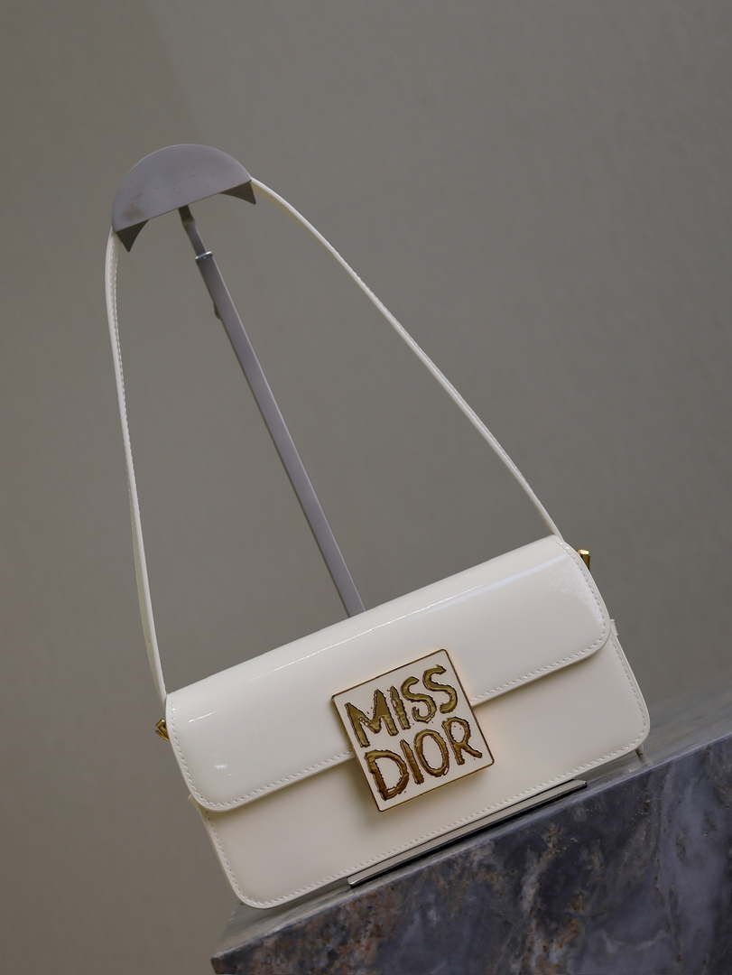 Dior M2610 Miss Dior Flap Bag White Patent Calfskin