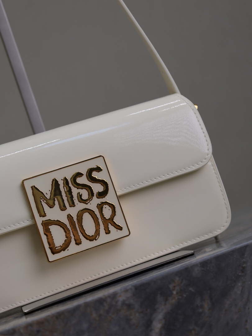 Dior M2610 Miss Dior Flap Bag White Patent Calfskin