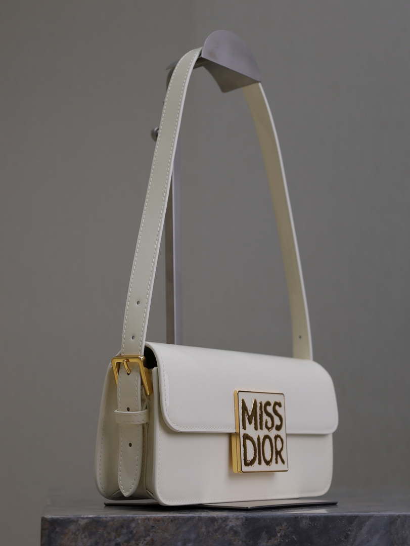 Dior M2610 Miss Dior Flap Bag White Patent Calfskin