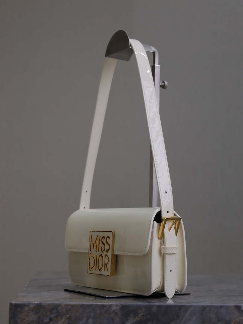 Dior M2610 Miss Dior Flap Bag White Patent Calfskin