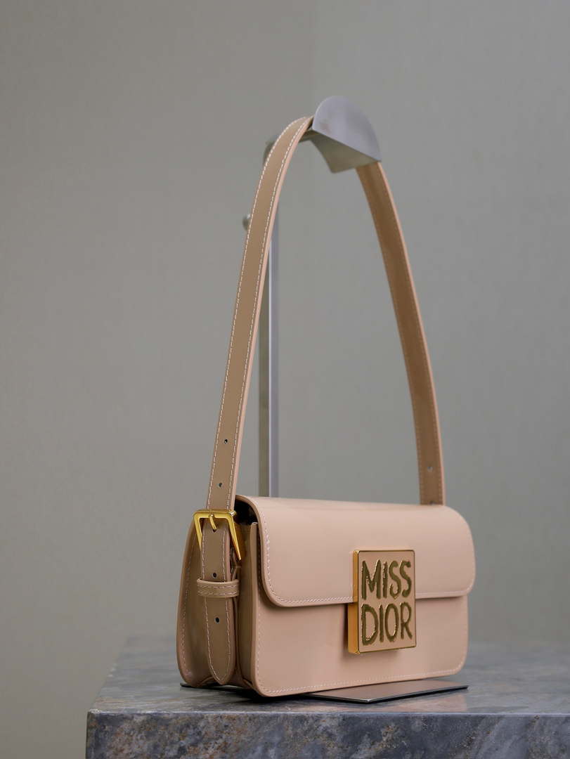 Dior M2610 Miss Dior Flap Bag Apricot Patent Calfskin