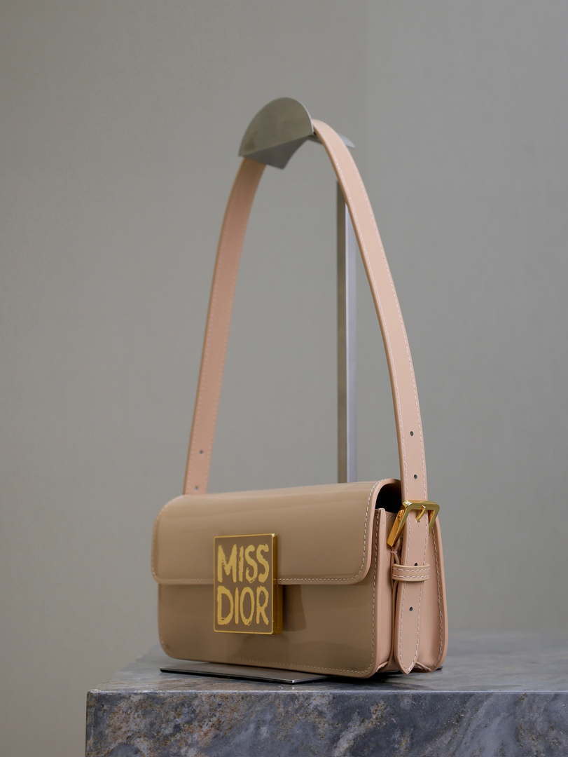 Dior M2610 Miss Dior Flap Bag Apricot Patent Calfskin