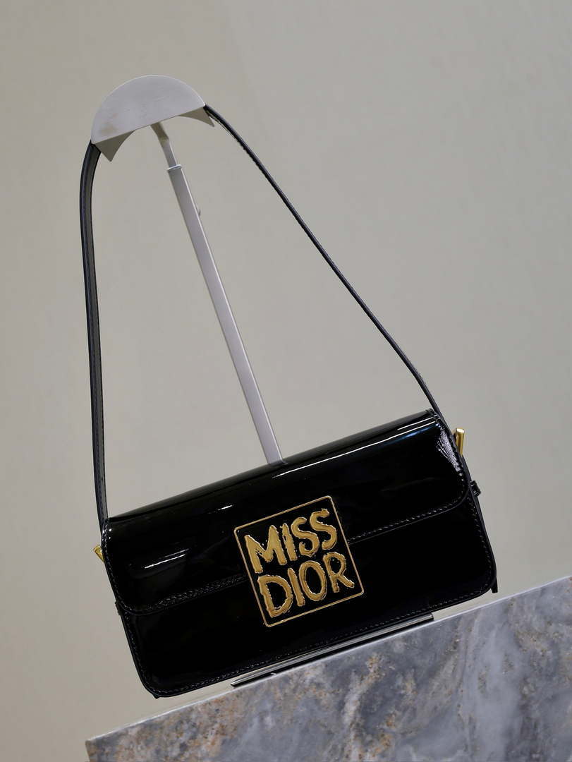 Dior M2610 Miss Dior Flap Bag Black Patent Calfskin