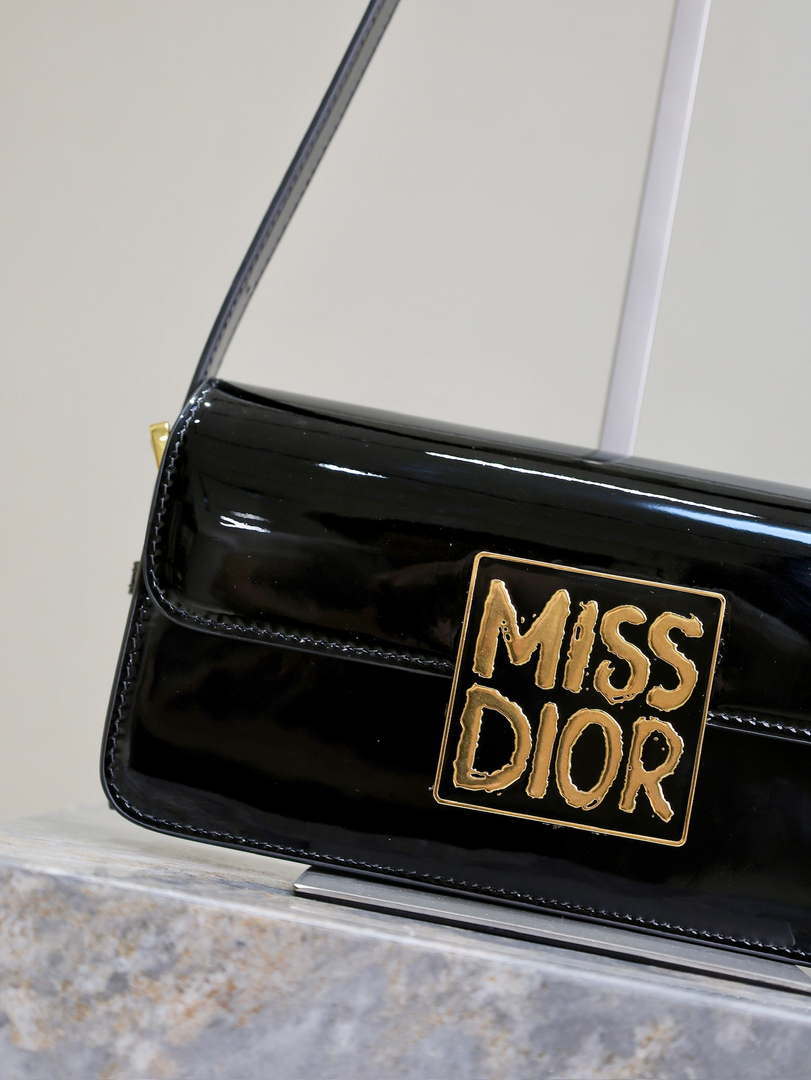 Dior M2610 Miss Dior Flap Bag Black Patent Calfskin