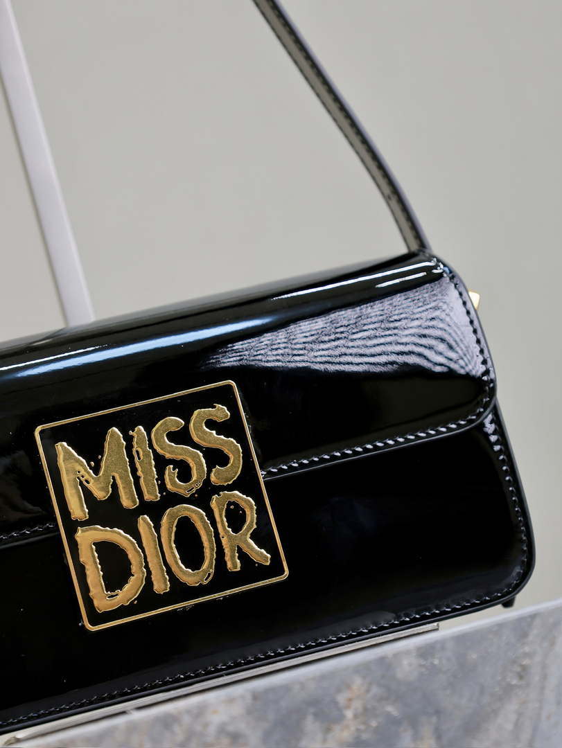 Dior M2610 Miss Dior Flap Bag Black Patent Calfskin