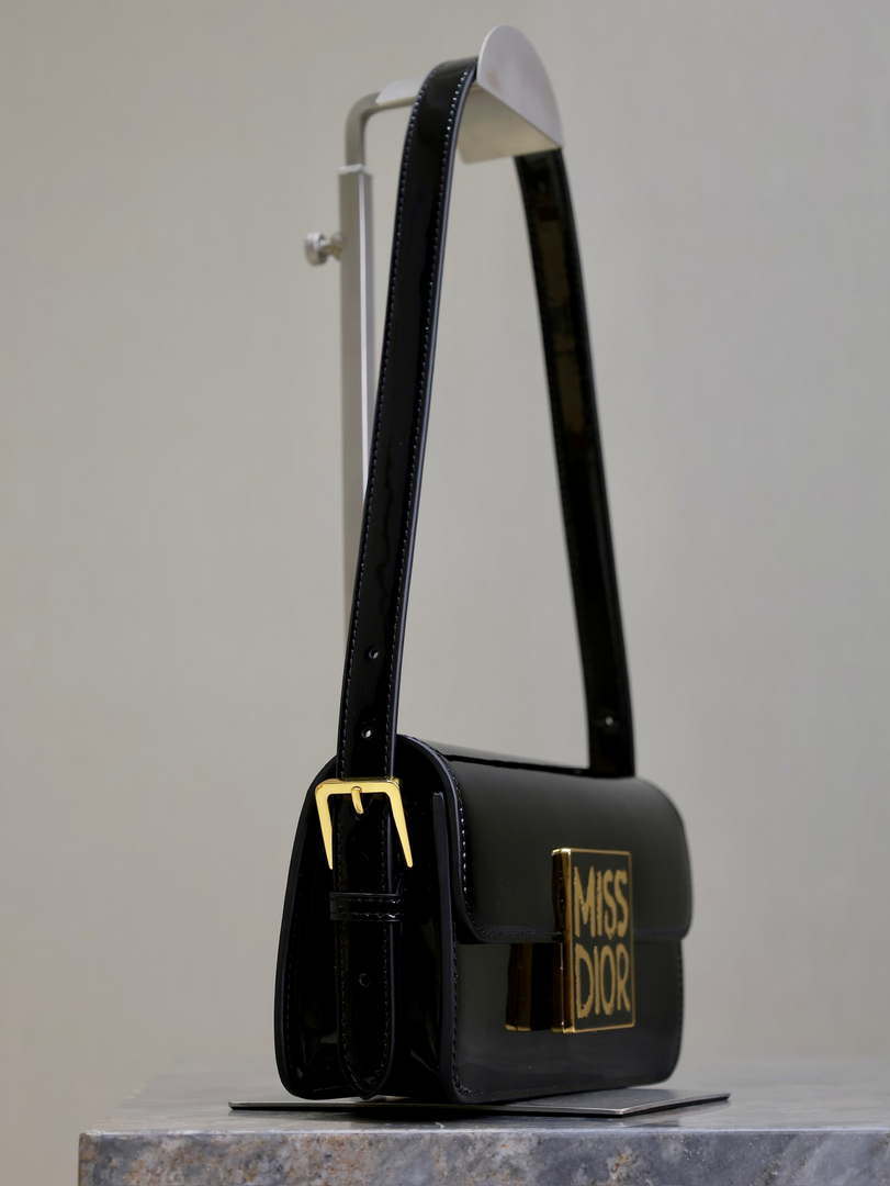 Dior M2610 Miss Dior Flap Bag Black Patent Calfskin