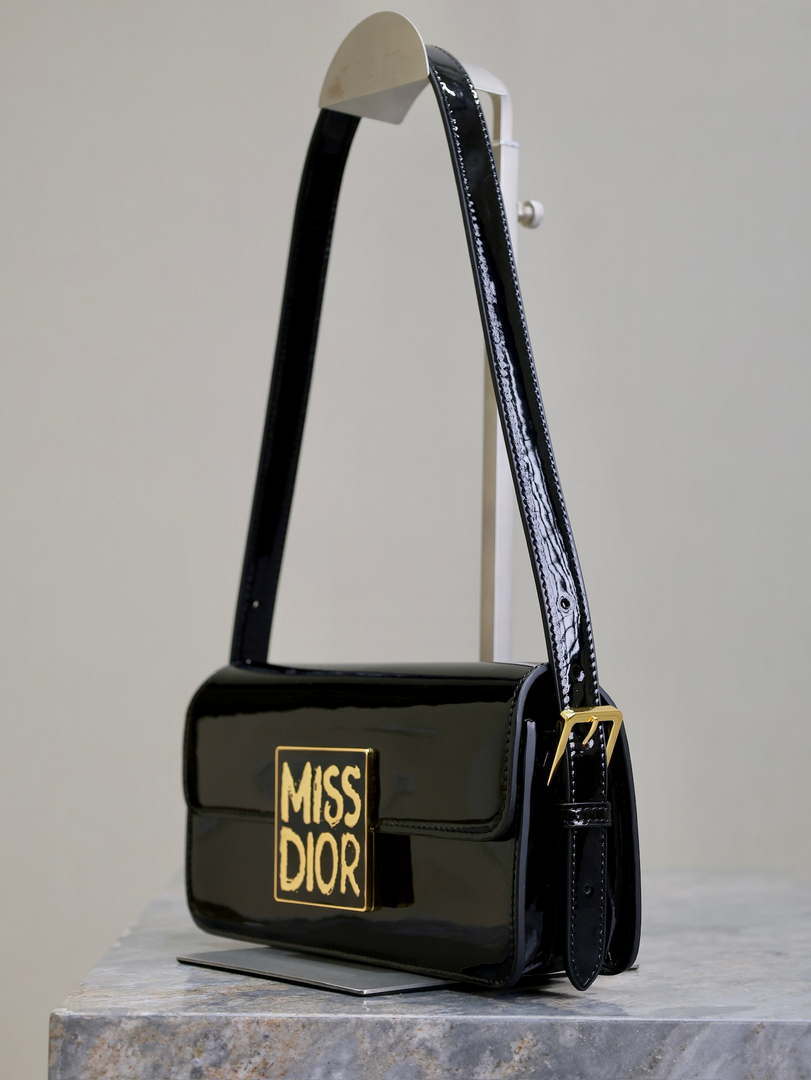 Dior M2610 Miss Dior Flap Bag Black Patent Calfskin