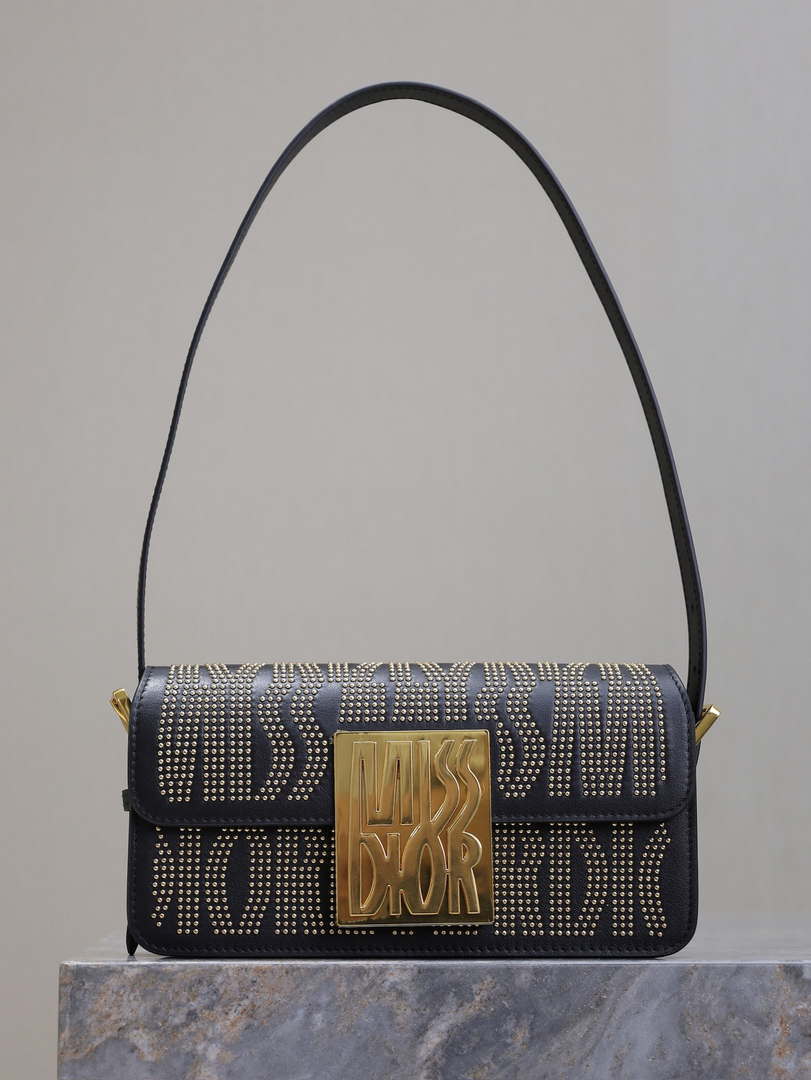 Dior M2610UZCJ_M911 Black Miss Dior Allover Calfskin with Gold-Finish
