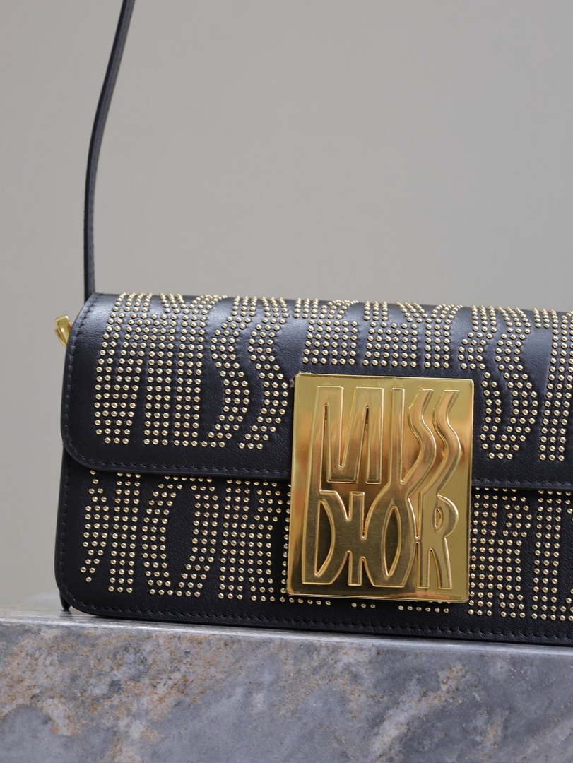Dior M2610UZCJ_M911 Black Miss Dior Allover Calfskin with Gold-Finish