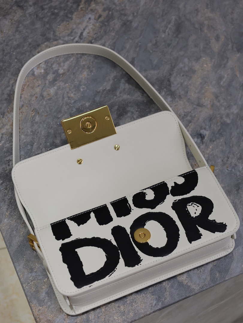 Dior M2610UZCJ_M911 Miss Dior Flap Bag White and Black Miss Dior Graffiti Printed