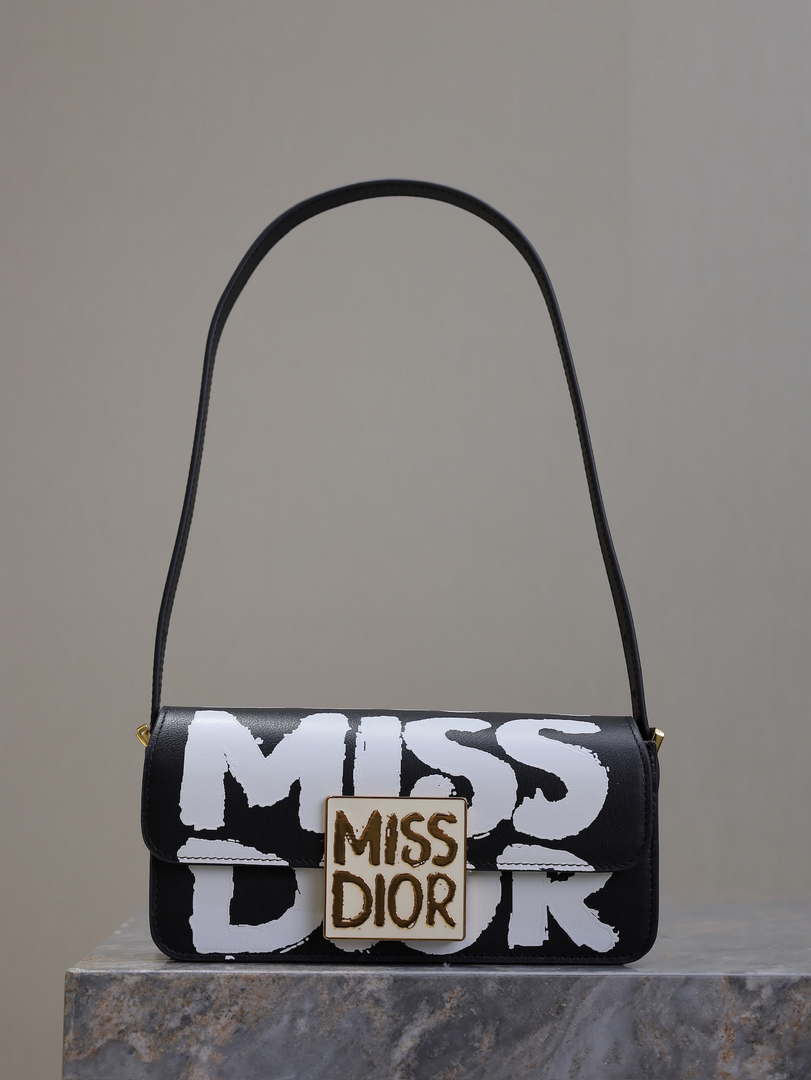 Dior M2610UZCJ_M911 Miss Dior Flap Bag Black and White Miss Dior Graffiti Printed
