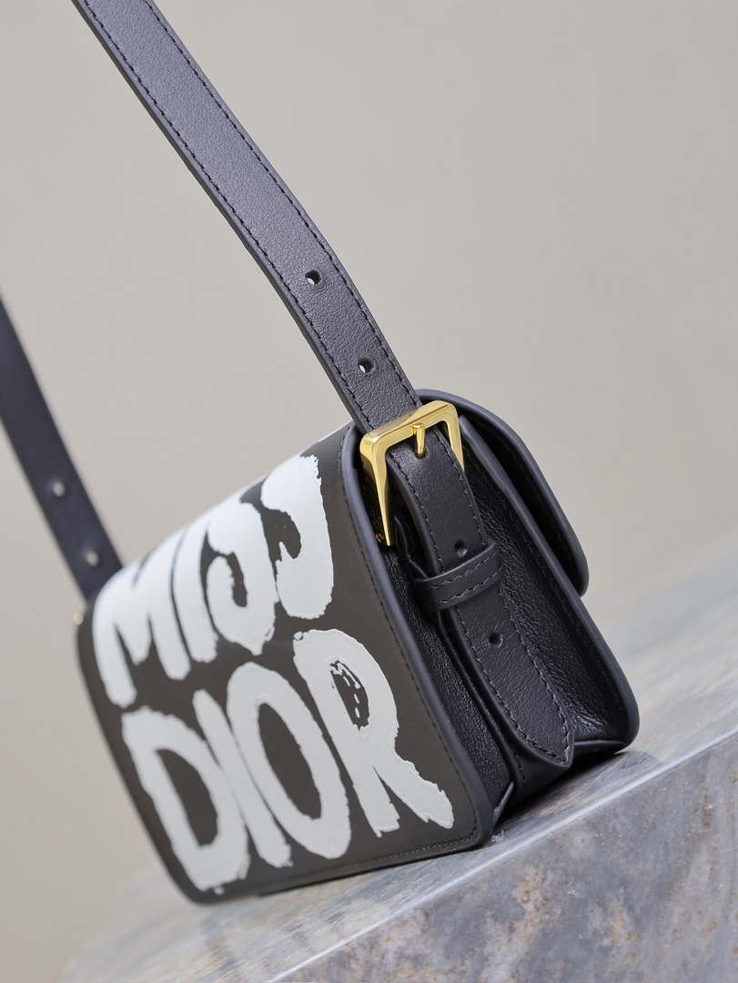 Dior M2610UZCJ_M911 Miss Dior Flap Bag Black and White Miss Dior Graffiti Printed