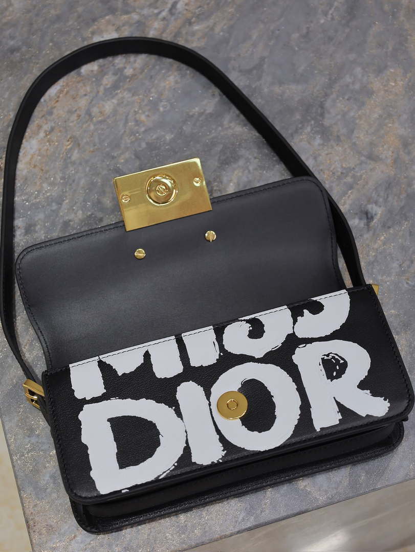 Dior M2610UZCJ_M911 Miss Dior Flap Bag Black and White Miss Dior Graffiti Printed