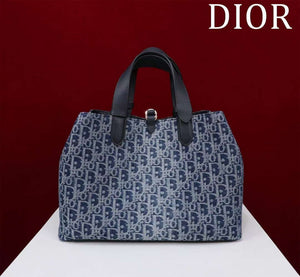Dior M2820 Large Dior Toujours Bag Blue Denim Dior Oblique Jacquard - Default Title - View 3