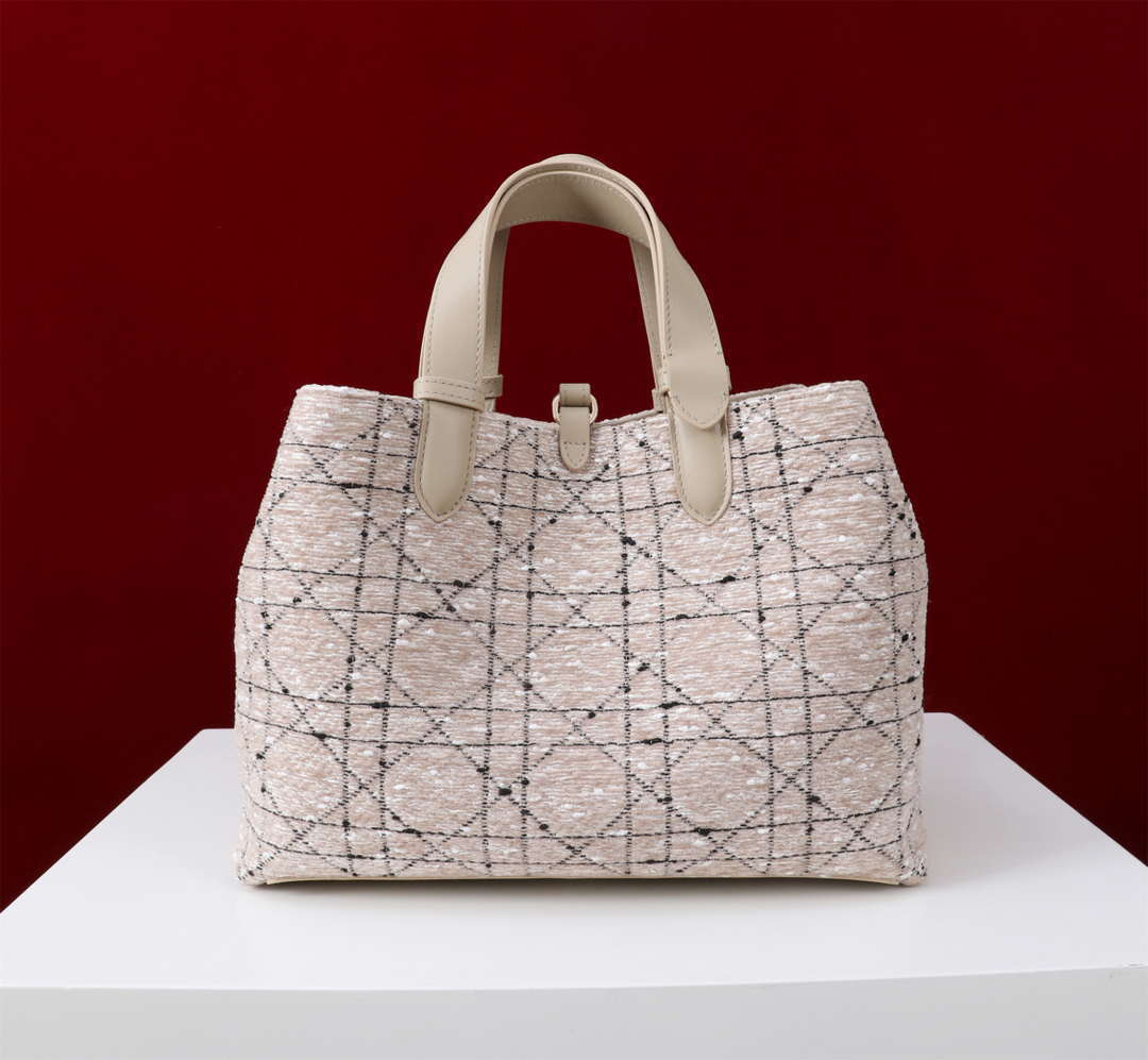 Dior M2820 Large Dior Toujours Bag Beige Tweed with White Cannage Motif