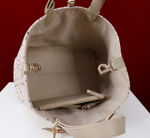 Dior M2820 Large Dior Toujours Bag Beige Tweed with White Cannage Motif - Default Title - View 7