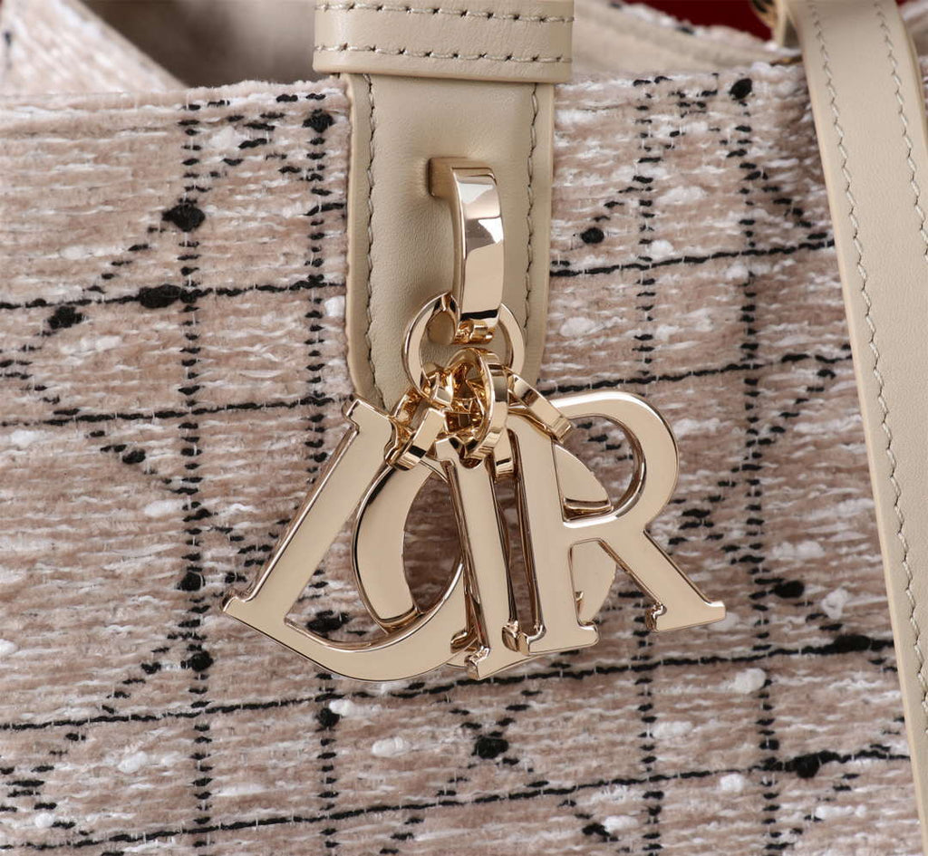 Dior M2820 Large Dior Toujours Bag Beige Tweed with White Cannage Motif