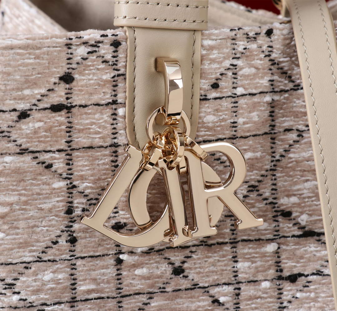 Dior M2820 Large Dior Toujours Bag Beige Tweed with White Cannage Motif