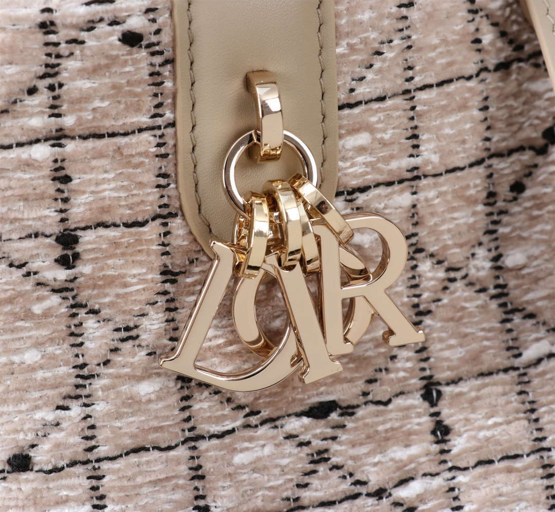 Dior M2821 Medium Dior Toujours Bag Beige Tweed with White Cannage Motif