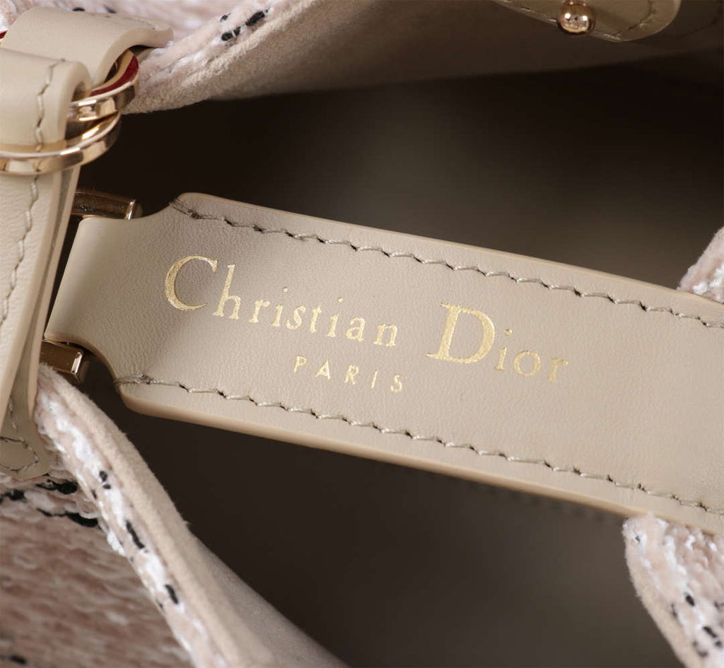 Dior M2821 Medium Dior Toujours Bag Beige Tweed with White Cannage Motif
