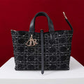 Dior M2820 Large Dior Toujours Bag Black Tweed with White Cannage Motif - Default Title - View 1