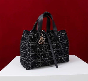 Dior M2820 Large Dior Toujours Bag Black Tweed with White Cannage Motif - Default Title - View 4
