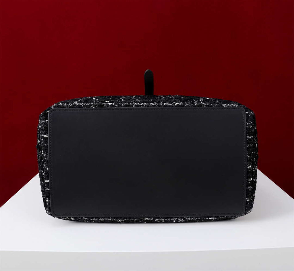 Dior M2820 Large Dior Toujours Bag Black Tweed with White Cannage Motif