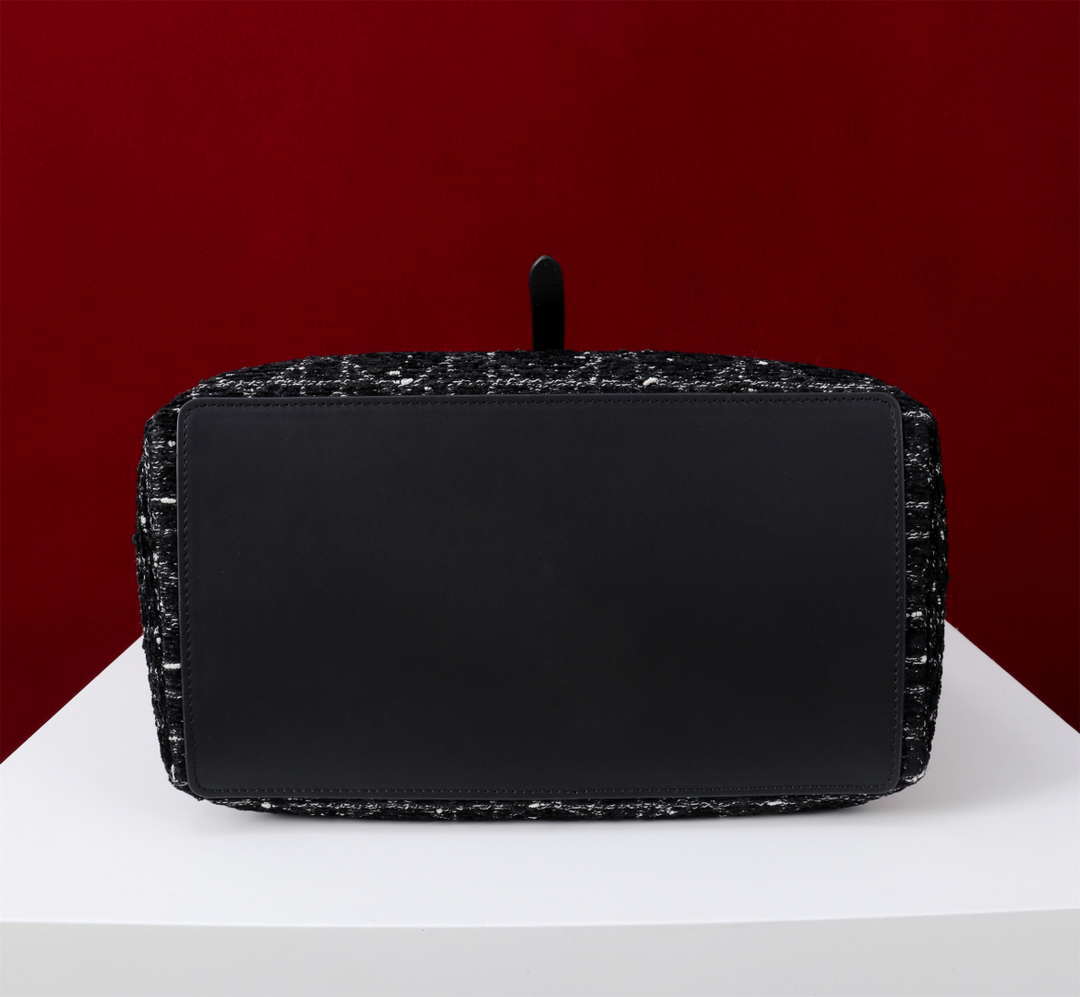 Dior M2820 Large Dior Toujours Bag Black Tweed with White Cannage Motif