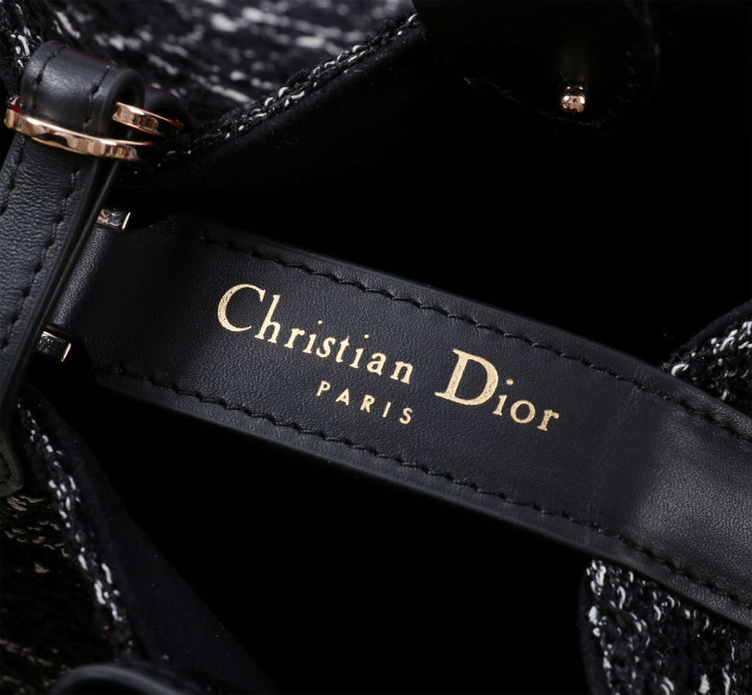 Dior M2820 Large Dior Toujours Bag Black Tweed with White Cannage Motif
