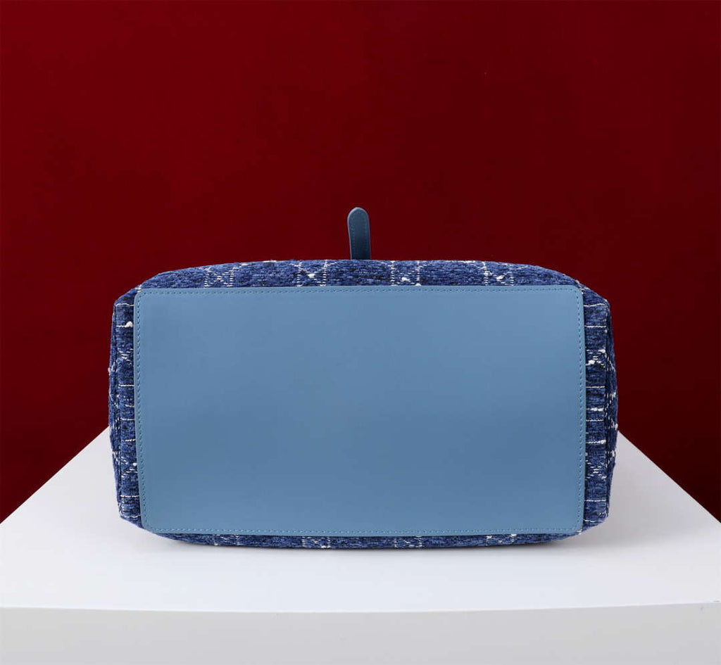 Dior M2820 Large Dior Toujours Bag Denim Blue Tweed with White Cannage Motif