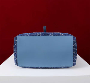 Dior M2820 Large Dior Toujours Bag Denim Blue Tweed with White Cannage Motif - Default Title - View 6
